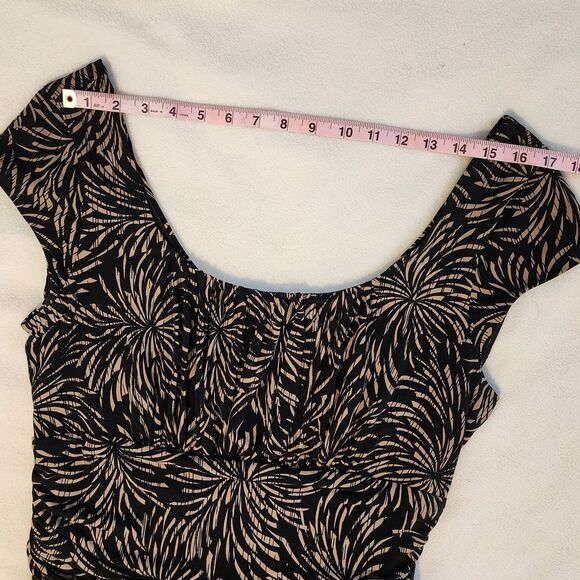 Coldwater Creek Dress Fit & Flare Cap Sleeve Black Tan Print Size 16 - Picture 4 of 7